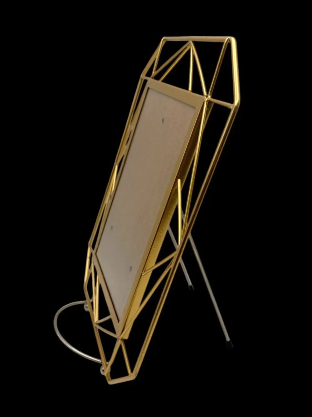 Vintage Gold Geometric Metal 5x7 Picture Frame Easel Tabletop Art Deco MCM